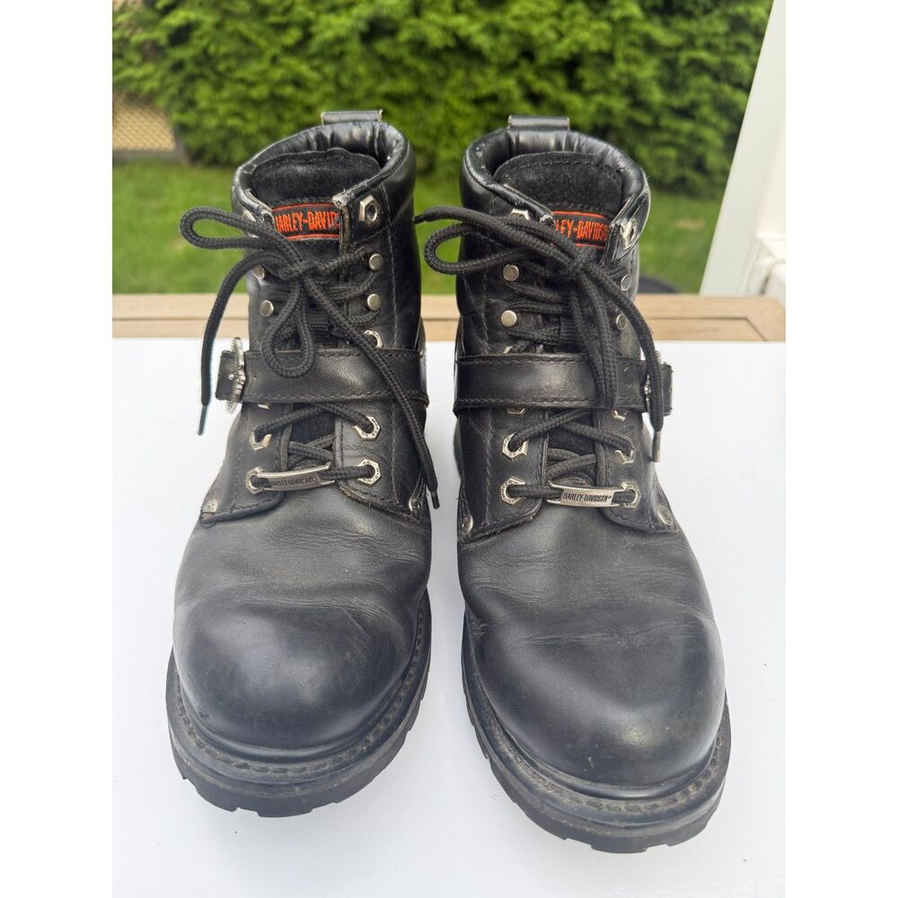 Harley-Davidson Mens 10 Black Leather Moto Boots Buckle Strap Biker Riding